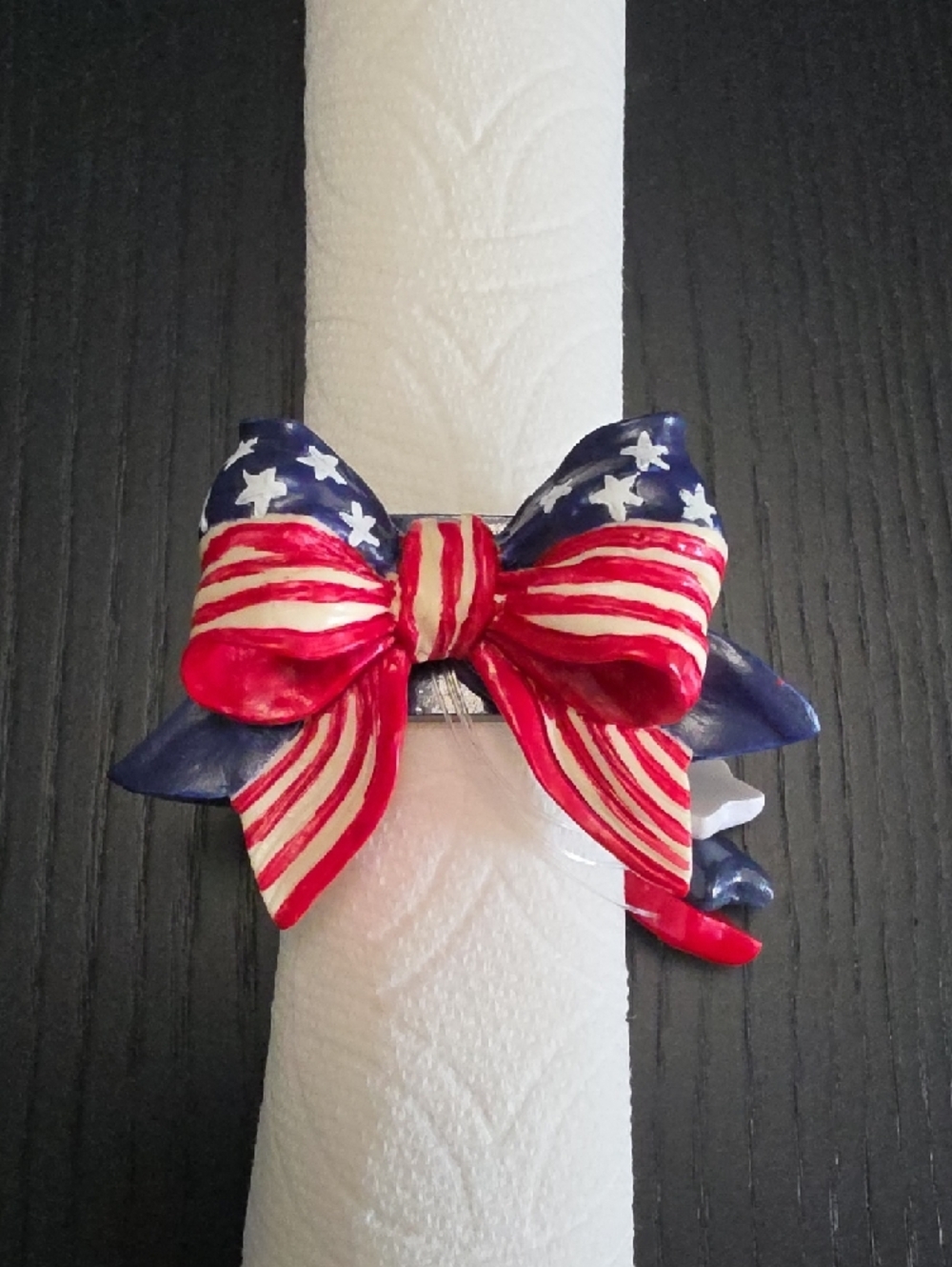 4th Of July Patriotic Napkin Rings with Star Charms - Red, White & Blue S/6 - Picture 5 of 16
